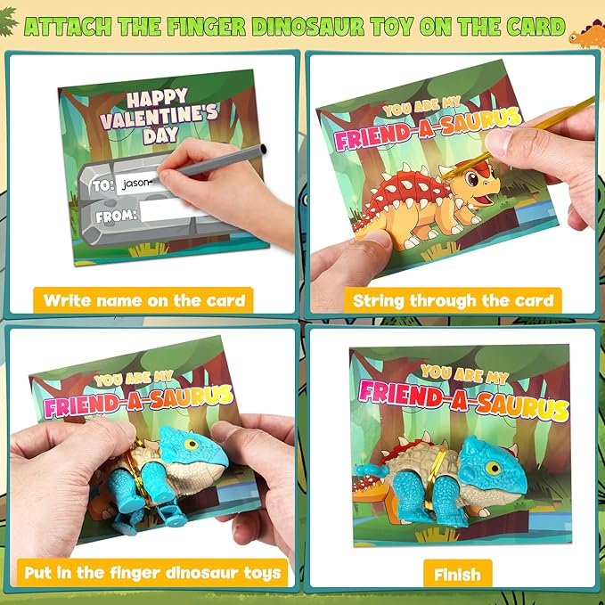 24 Pack Valentines Day Cards for Kids with Dinosaur Toys, Valentines Cards for Kids School Classroom Bulk Valentines Gifts Exchange, Valentines Day Dinosaur Toys for Kids Girls