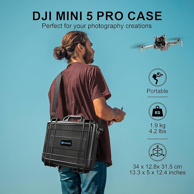 Lekufee Waterproof Hard Carrying Case for DJI Mini 5 Pro Drone, Fly More Combo, DJI RC 2/RC N3, Battery(6 pcs), Charging Hub, and other Accessories(Case Only)
