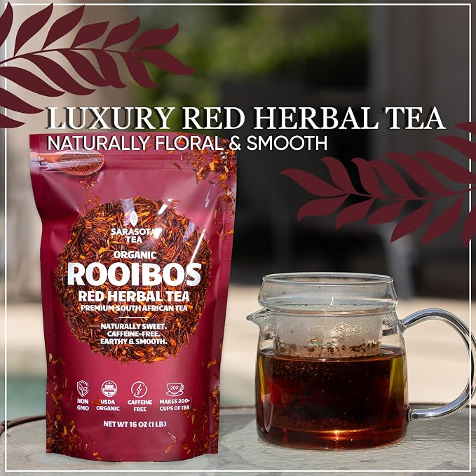 Organic Rooibos 1lb Loose Leaf Tea | 100% Pure South African Red Tea | Naturally Caffeine-Free | USDA Organic | Smooth & Earthy Flavor | Herbal Wellness | Non-GMO