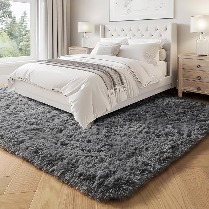 PAGISOFE Plush Washable Area Rugs for Living Room 5x7 Grey, Soft Shaggy Rugs Carpets Fluffy Rugs for Boys Bedroom Kids Room, Shag Plush Rug for Teen Dorm Decor, Kids Home Decor Aesthetic, Nursery