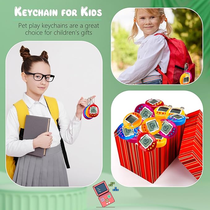 28 Pcs Virtual Pet Keychains Electronic Digital Pets Keychain Retro Handheld Game Machine Nostalgic 90s Toy for for Kids Birthday Party Gifts Goodie Bag Fillers