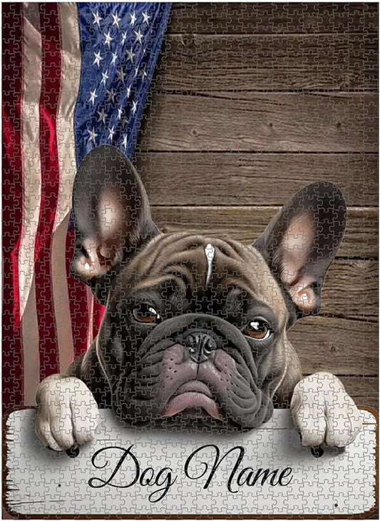 Custom Wooden Jigsaw Puzzles with Your Dog's Name on French BullDog's Art Print - 300 500 1000PCS Puzzles Game and Home Wall Decor