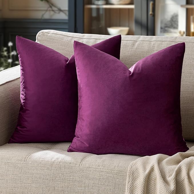 GIGIZAZA Velvet Pillow Covers 16x16 Decorative Pillows Pack of 2 Purple | Throw Pillows for Couch Sofa,280gsm Soft Textured Fabric,Luxury Modern Square Pillowcases,Home Decor Cushion Covers