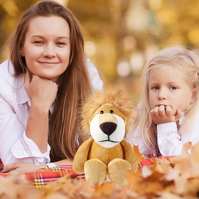 6 Pcs Safari Stuffed Animals Bulk Lion Elephant Monkey Tiger Toy Plush Zoo Animals Junble for Boy Girl Gift Animal Themed Parties Baby Shower Favor(Lion)