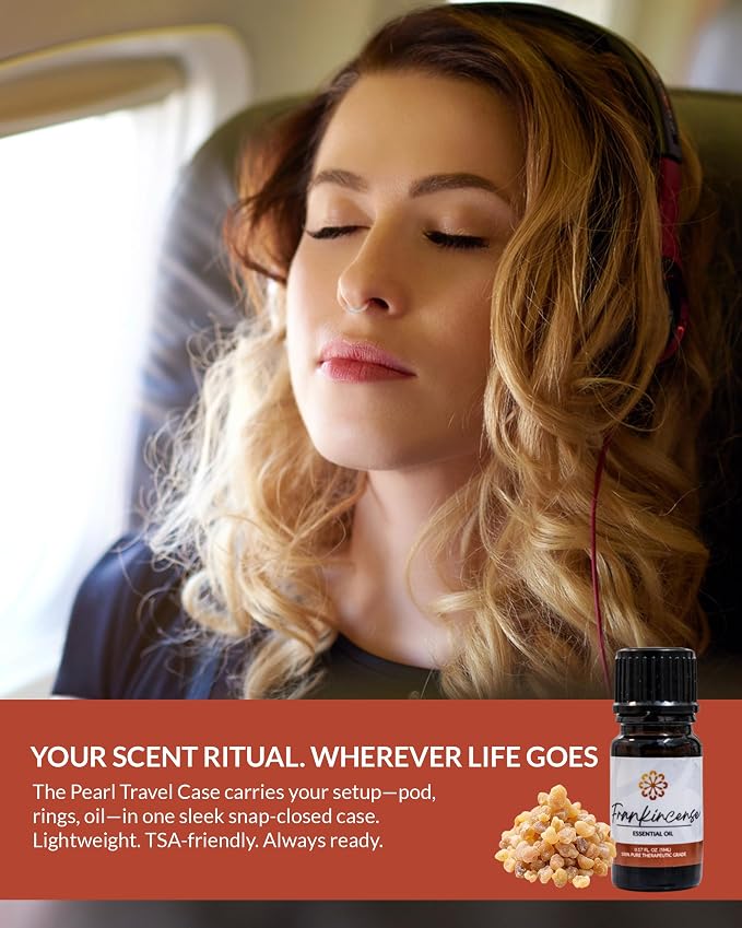 Essence Pearl Travel Case | Nausea Relief Essential Oil | Aromatherapy Nasal Diffuser & Essential Oil Carrying Case | Peppermint, Ginger & Fennel Oil Blend | Travel-Friendly Kit | White Pod