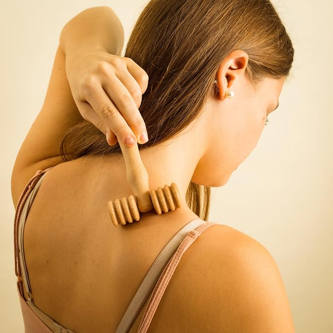 tuuli Body and Face Roller, Multi-Functional Wooden Massage Roller, Helps Ease Muscle Tension and Support Skin Health, Natural Face Massage Tools, Set of 2 (2 Piece Set B)
