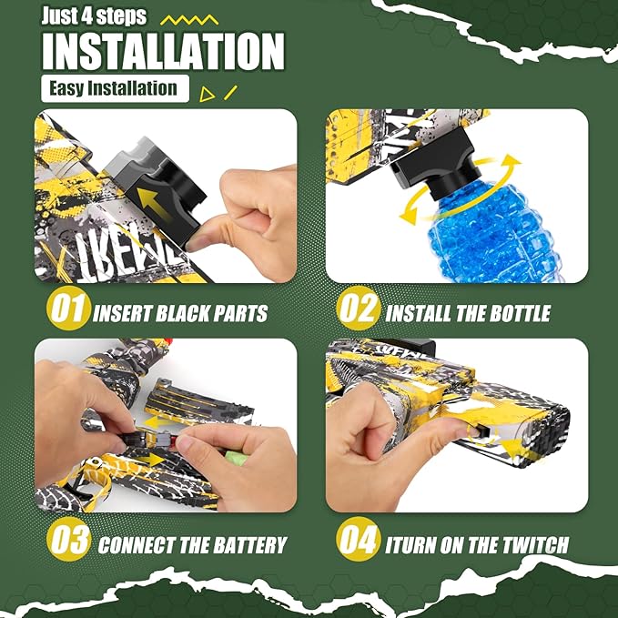 Anstoy Electric Gel Gun Blaster, High-Speed AKM-47 Gelfire Blaster for Orbeez with Eyewear, Splatter Ball Toys for Outdoor Shooting Game Party Gift Ages 14 & Up, Yellow