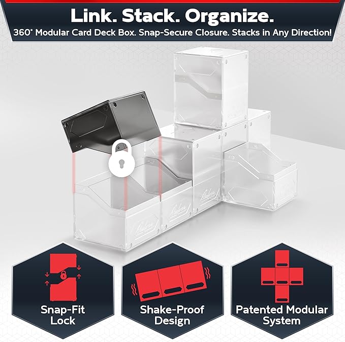 Quiver Time 360° Modular Nexus DeckBlock - Durable Stackable MTG Deck Box for Commander fits 100+ Cards | Stylish 100 Card Deck Box MTG | Interchangeable TCG Decks Boxes (1 pcs, White)
