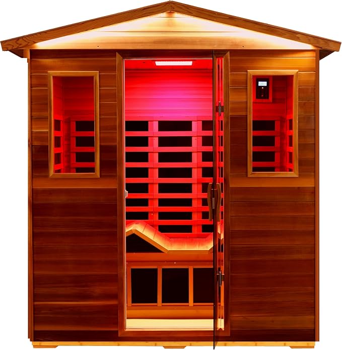 LTCCDSS Ultra-Low EMF Outdoor Sauna 3 Person, Full Spectrum Red Cedar Far Infrared Sauna for Home, Folding Recliner| Chromotherapys| Bluetooth Speakers| Near&Mid Infrared Therapy
