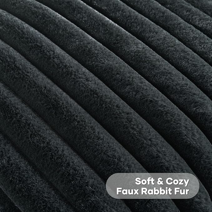 FUTEI Pack of 2 Faux Fur Throw Pillow Covers 20x20 Inch, Black | Fluffy Faux Rabbit Fur Front/Premium Velvet Back,Hidden Zipper,Machine Washable,Non-Shedding,Colorfast,Insert Not Included.