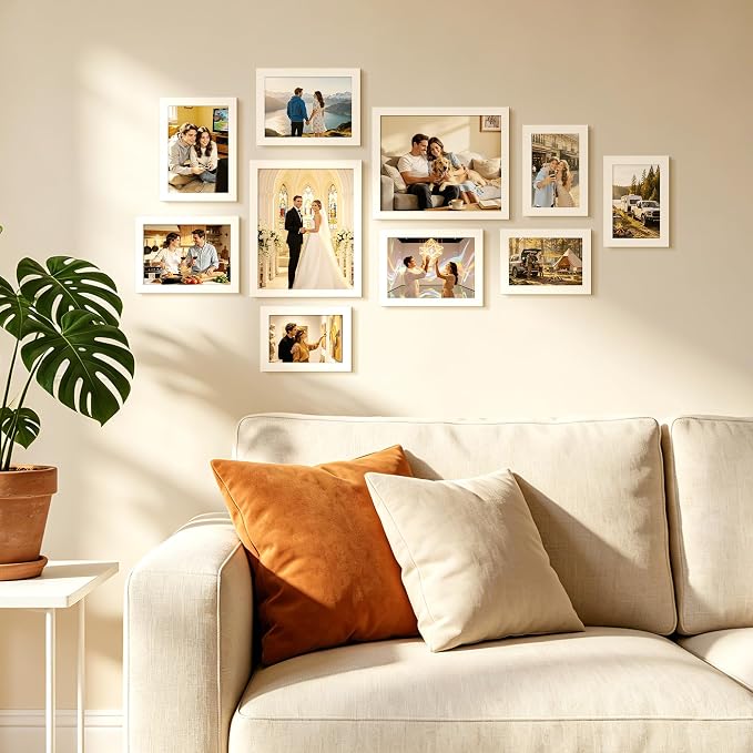 upsimples 10 Pack Picture Frames Collage Wall Decor for Mounting or Tabletop Display, Photo Gallery Frame Set for Family, Multi Sizes Including 8x10, 5x7, 4x6, White | Multi Picture Frames Collage Wall Decor, Gallery Wall Frame Set, Gift For Christmas,...