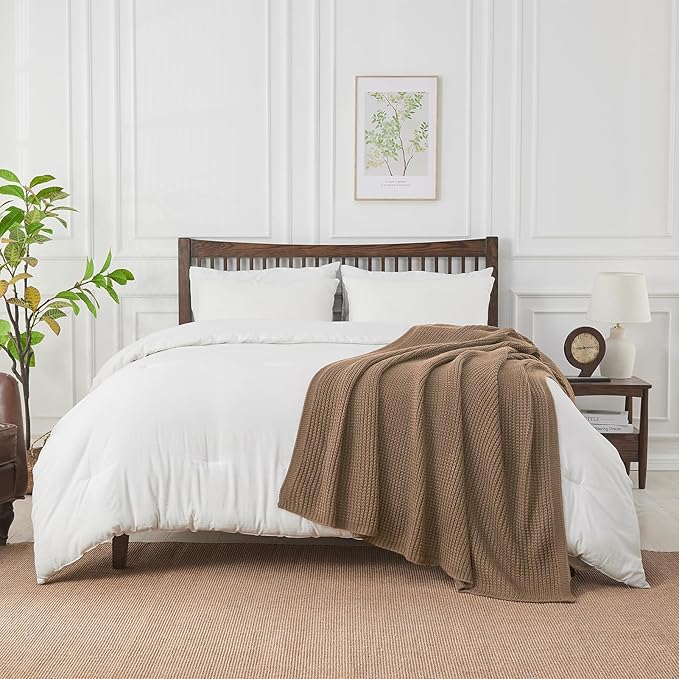 Douceur Light Brown Throw Blanket for Couch, Soft Chunky Cable Knit Throw Blanket, Classic Fisherman's Rib Stitch Pattern Throw for Living Room Gift, 60"X80"