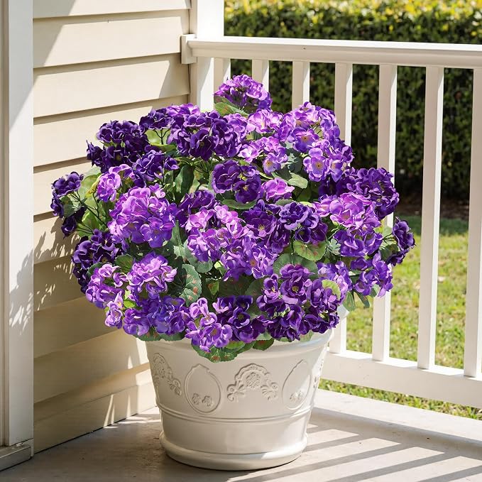 Artificial Geranium Fake Flowers for Outdoors Decoration, 6 Bundles Silk Geraniums Flower UV Resistant Look Real Faux Plants for Front Door Garden Porch Planter Patio Balcony Yard Indoor Home, Mix