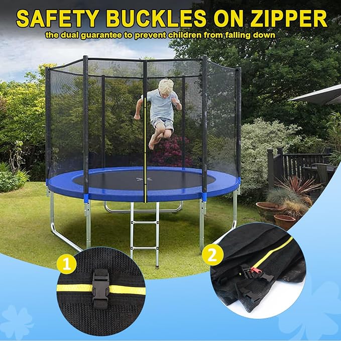 10Ft/15Ft Trampoline Net Replacement Safety Enclosure Net for 6 Straight Poles, Slide-On Mounting PE Tightly Woven Mesh Netting Included Ropes (Not Include Trampoline Poles)