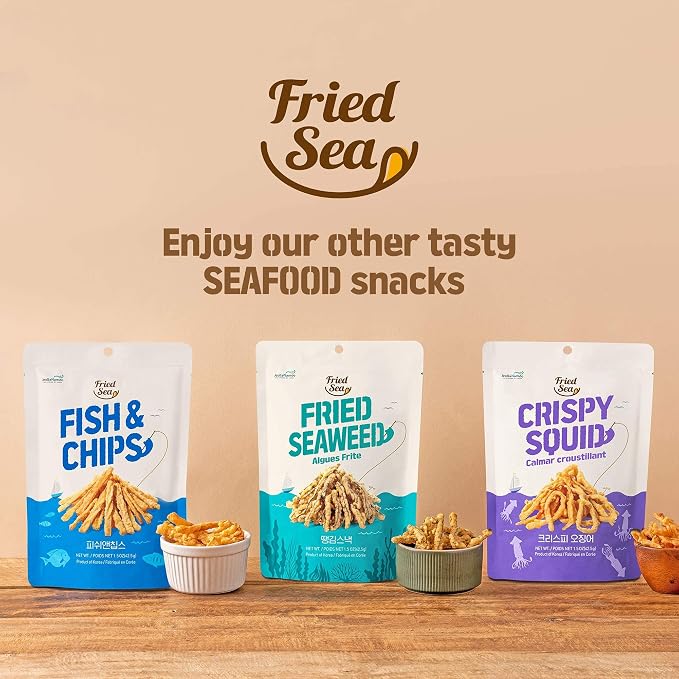 Calamari Chips Made with Real Squid [3 PACK] – 오징어 스낵 – Crunchy + Crispy Healthy Snacks, Low Calorie Finger Food, Asian Snack ON THE GO by [FRIED SEA] <180 calories> Made in Korea