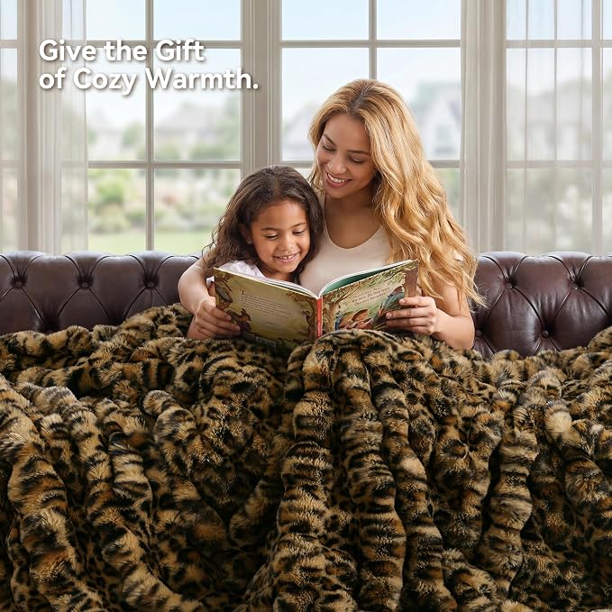 Faux Fur Throw for Couch - Leopard Brown Bubble Blanket 60"x80" | Fluffy Plush Fuzzy Cheetah Throw for Sofa & Bed, Super Soft Cozy Comfrt Blanket,Luxury Aesthetic Leopard Decor Gift for Women