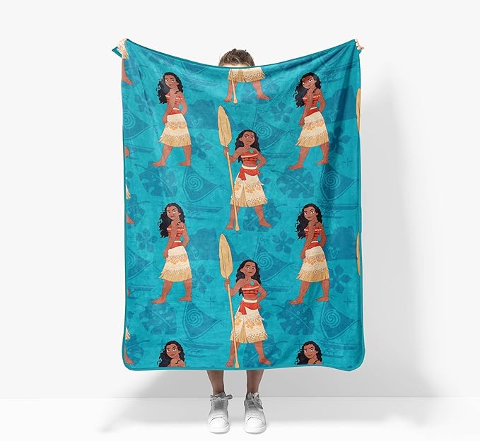 Jay Franco Kids Plush Throw Blanket – Soft & Cozy Fleece Throw for Bedroom & Couch Décor, Official Licensed Product, Teal - Moana, 40x50 - Travel Blanket