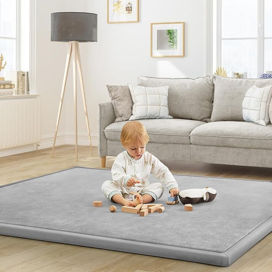 Baby Play Mat for Floor Nursery Rug Muscle Mat Area Rug Playroom Rug 59"x71" Playpen Mat Elastic Foam 1.3" Thick Crawling Mat for Babies,Toddlers, Infants, Kids,A Light Gray