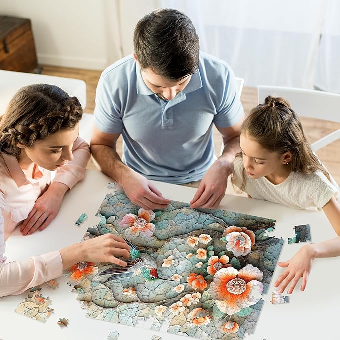 Puzzles for Adults 1000 Pieces, Flower Mosaic Jigsaw Puzzles - Hummingbird in Blossom, Piece Relax Puzzles for Family