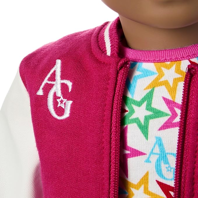 American Girl, Truly Me 18-inch Doll #114 with Brown Eyes, Without Hair, Deep Skin, Varsity Jacket, for Ages 6+