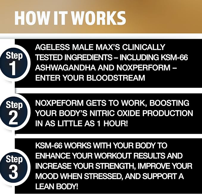 Ageless Male Max Chewable Nitric Oxide Booster Supplement for Men – High Potency Ashwagandha Extract to Boost Workouts, Muscle & Performance, Reduce Stress, Support Sleep - 100 Count