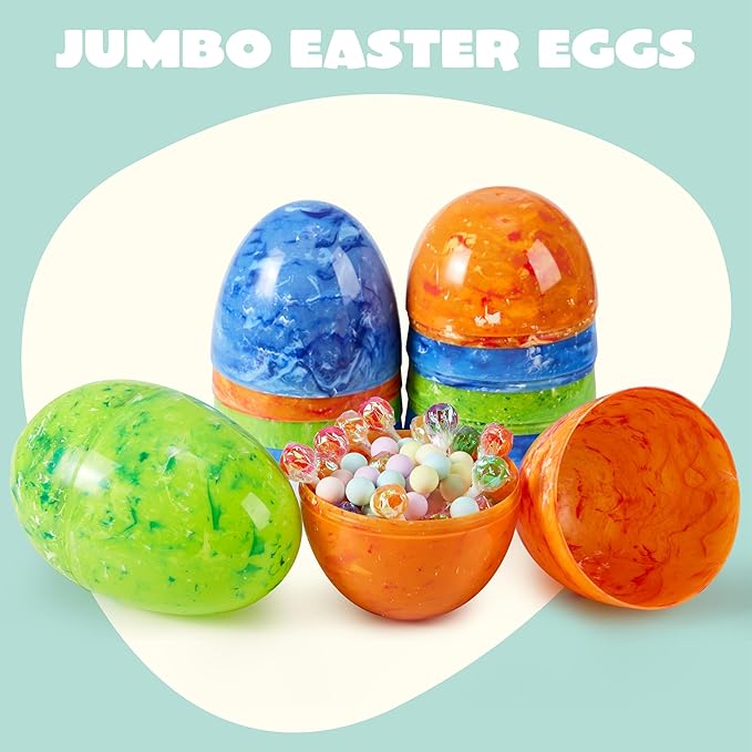 JOYIN 6 Pcs Large Marble Easter Eggs, 6 Inches Jumbo Plastic Eggs Fillable for Easter Themed Hunt Basket Stuffers Fillers Filling Treats Party Favor Classroom Prize Supplies
