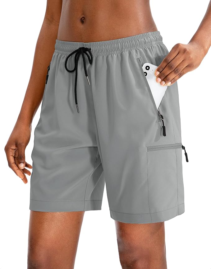 SANTINY Women's 5''/ 7''/9'' Hiking Cargo Shorts Quick Dry Lightweight Summer Shorts for Women Athletic Golf Zipper Pockets