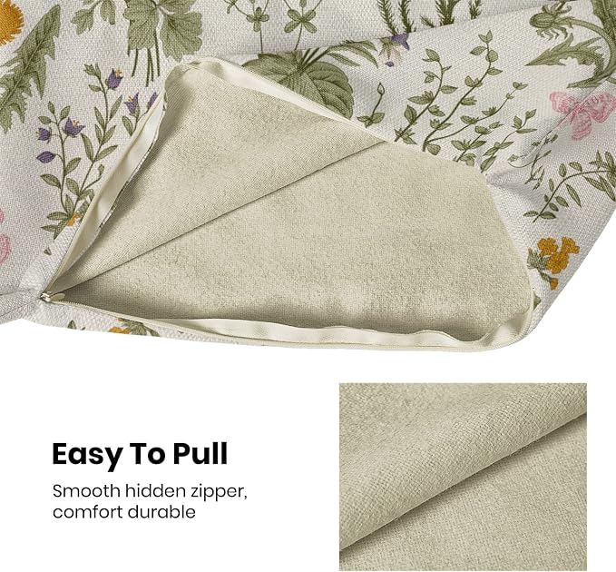 Spring Sage Green Wild Flower Pillow Covers 18x18 Set of 2 | Plant Throw Pillows Case Seasonal Floral Outdoor Decorative Linen Farmhouse Decor Cushion Covers for Home Sofa Bed Couch