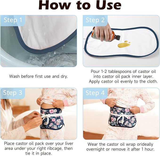 wegreeco Kids Castor Oil Pack Wrap, Reusable Kids Castor Oil Packs for Liver Stomach, Machine Washable Anti Oil Leak 1Pc with Adjustable Strap Rose (Oil Not Included)