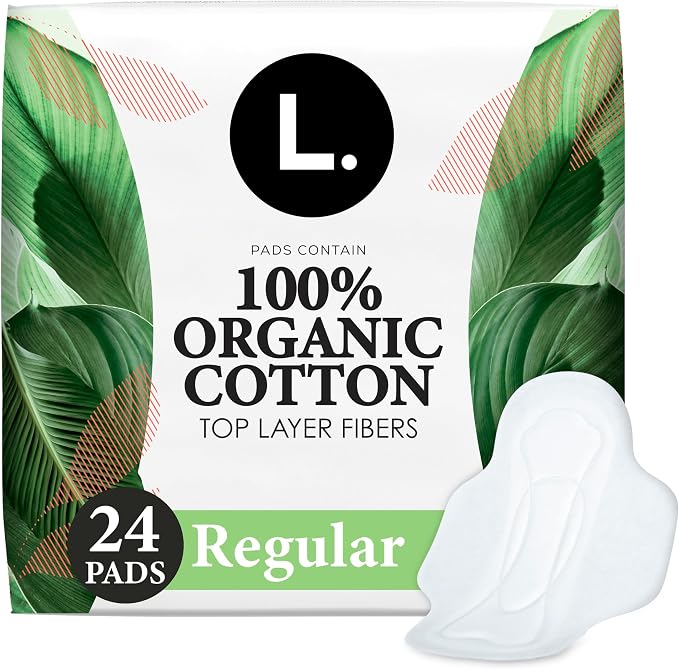 Ultra Thin Pads for Women, Organic Cotton Top Layer, Regular Absorbency, Menstrual Pads with Wings, Made Without Synthetic Pesticides and Fragrances, 24 Count