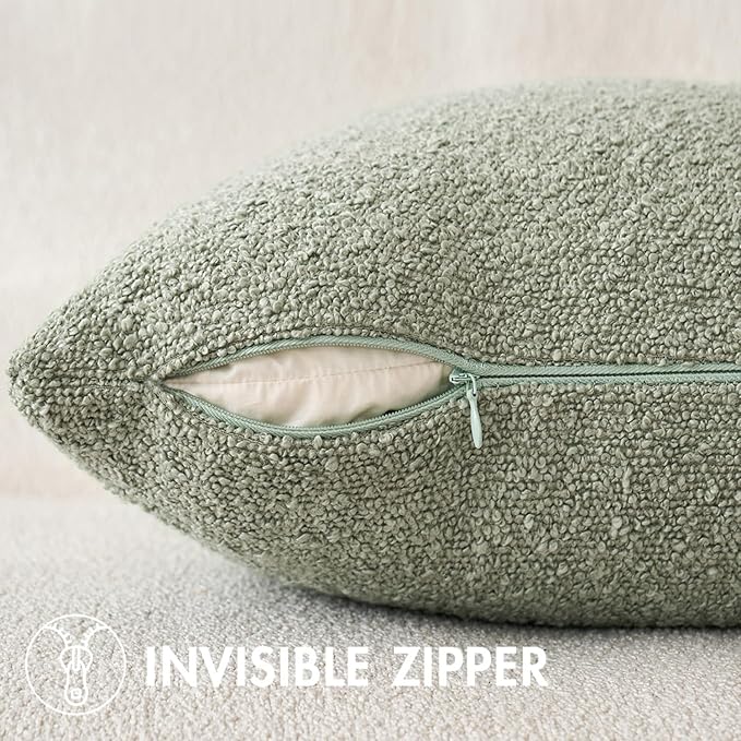 MIULEE 20x20 Decorative Lumbar Boucle Couch Pillow Covers Sage Green | Set of 2 Textured Neutral Throw Pillow Covers, Accent Solid Pillowcases, Sofa Living Room Home Decor