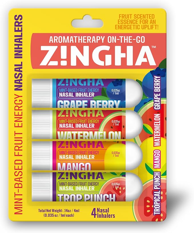 Z!NGHA Natural Aromatherapy Nasal Stick Boost Focus & Enhance Breathing | Portable Sinus Relief & Relaxation Nasal Inhaler Stick | Essential Oil Blend for Stress and Congestion (4PK Fruit Mix)