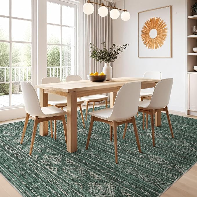 Nakagishi Boho 5x7 Area Rug Living Room Rugs Machine Washable Green | Soft, Pet & Kid Friendly, Carpet for Living Room/Bedroom/Office/Kitchen/Nursery, Daily Home Decor Stain Resistant Moroccan