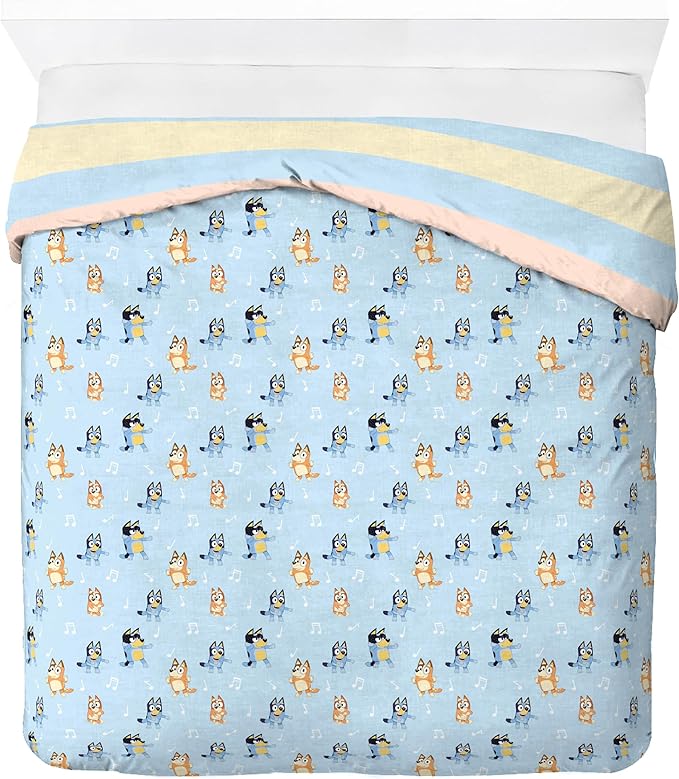Jay Franco Kids Duvet Cover Set – 3 Piece Super Soft Bedding with Sham Pillowcase, Cover ONLY Comforter Not Included, Multi - Bluey, Queen