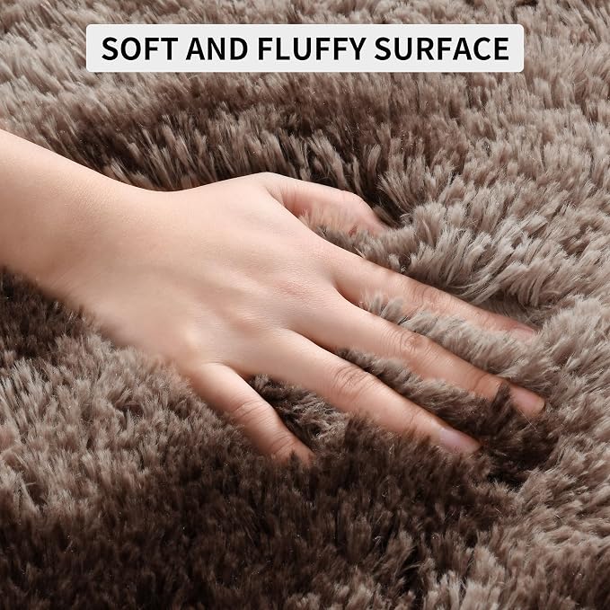 Tepook 4x6 Area Rugs for Living Room Bedroom, Soft Fluffy Plush Shaggy Girls Boys Kids Room Rug, Shag Upgrade Non-Slip Throw Carpet for Dorms Nursery Classroom Home Decor, Tie-Dyed Brown