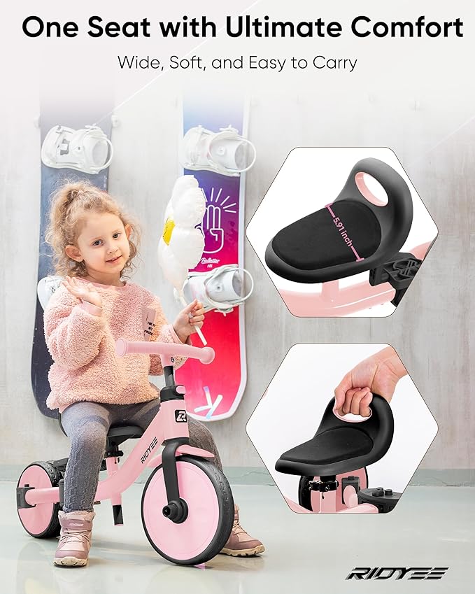 4-in-1 Toddler Tricycle for Ages 18 Months to 3 Years, Tool-Free Mode Switch, Tricycle for Toddlers 1.5-3 with One-Click Height Adjustment, Kids Trike and Balance Bike for 2 Years, Pink