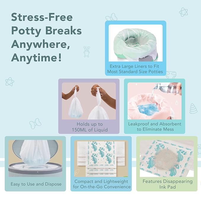 Kalencom Universal Potty Liners - Disposable Potty Liners for Toddlers - Absorbent and Leakproof - Compatible with Potette Travel Potty and Most Standard Toddler Potties (90, Universal)