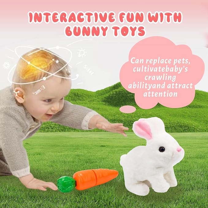 Interactive Hopping Bunny Plush Toy – Walking Stuffed Bunny with Sounds, Wiggling Ears, and Twitching Nose and Educational Toy for Kids