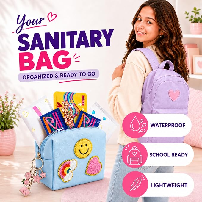 Period Kit for Tweens - First Period Kit for Girls 9-12 10-14 for School- Comfort Fit Feminine Pads Designed for Tween Teens Needs- Period Bags for Teen (Blue)