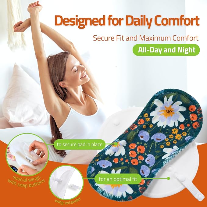 Organic Cotton Reusable Panty Liners for Women & Teens (Medium 7-Pack) – 100% Breathable & High-Temp Washable Cloth Panty Liners for Vaginal Discharge only – Gentle on Skin, Stay Fresh & Dry Daily