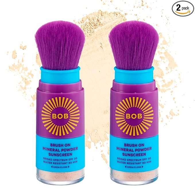 BOB KIDS SPF 30 Brush On Mineral Powder Sunscreen, Broad Spectrum Protection, Water Resistant 80 Mins, Fragrance Free, Easy to Apply for Kids & Babies, Mfg in USA, 2-Pack