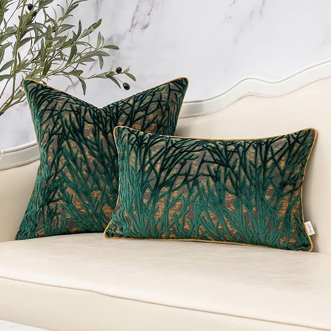 Green Twigs Throw Pillow Cover Branches Velvet Cushion Case Neutral Pillowcase for Sofa Couch Bedroom Living Room Home Decor,20x20 Inch