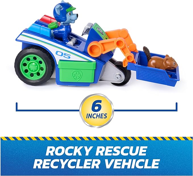 Paw Patrol: Search & Rescue, Rocky Rescue Recycler Vehicle with 2 Figures, Toy Car with Pull-Back Action, Kids Toys for Boys & Girls Ages 3+