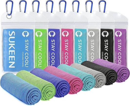 Sukeen Cooling Towels 8 Pack (40"x12") for Neck and Face, Soft Breathable Ice Towel, Cooling Neck Wraps, Cool Towels for Hot Weather, Sweat Towel for Gym, Sport, Yoga, Golf, Workout, Camping, Running