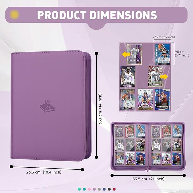 Trading Card Binder 9 Pocket - 180 Cards Capacity, Side Loading Card Album with Zipper Closure, Card Collection Holder for TCG, Game Cards, Sports Cards, Yugioh（Purple）