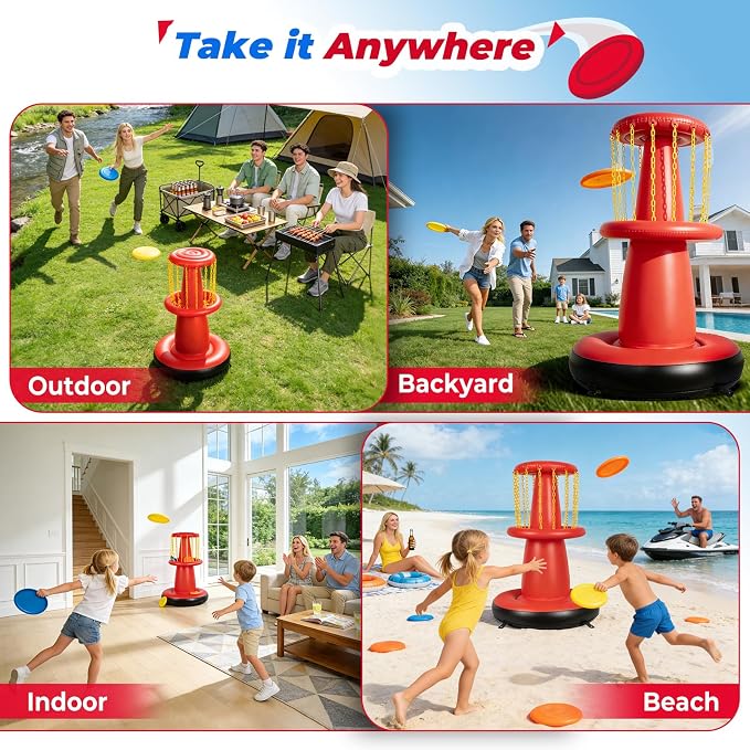 EKEPE Inflatable Disc Golf Basket - Inflatable Throwing Game for Kids and Adults, Portable Disc Golf Target Set with 6pcs Disc Golf Disc and Carry Bag for Backyard, Indoor or Outdoor