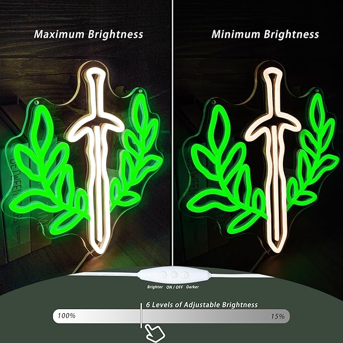 Fantasy Sword Neon Sign Book Neon Light Dimable Green Neon Light Wall Art for Gaming Rooms and Fantasy Book Lovers Students Educators Perfect for Classrooms Libraries Bookstores（12.6×12inch）