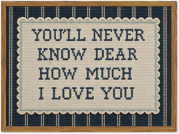 Framed You'll Never Know Dear How Much I Love You Wall Art, Vintage Nursery Blue Striped Pictures Wall Decor, Inspirational Quote Paintings Canvas Prints for Baby Boy Bedroom Living Room 16x24 inch