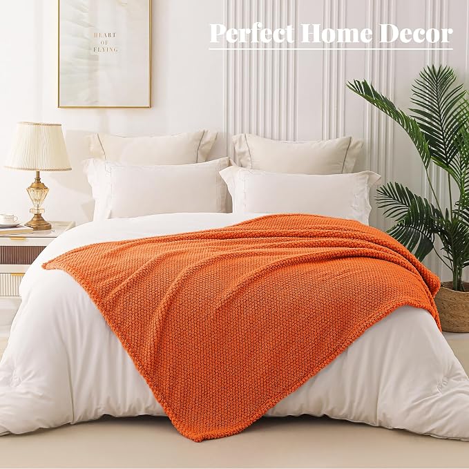 Whale Flotilla Extra Large Soft Fleece Throw Blanket for Couch | 50x70 Inch, Burnt Orange, Suitable for Sofa Chair Bed, Fluffy Fuzzy Jacquard Blankets for All Season, Lightweight and Cozy