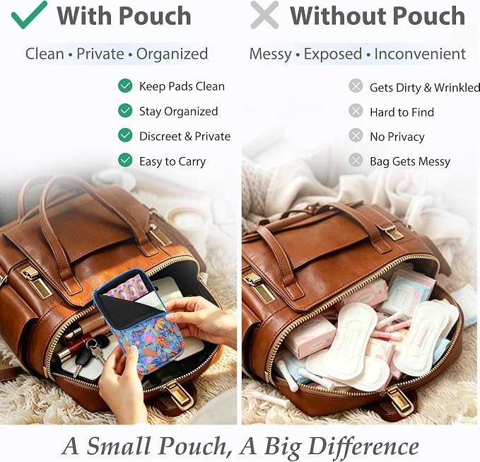 KJQJLY 2 Pack Portable Tampon Organizer Bag Tampon Holder & Storage Case with Zipper for Travel, Discreet Period Bag for Purse, Waterproof Feminine Products Pouch for Women (Flower)